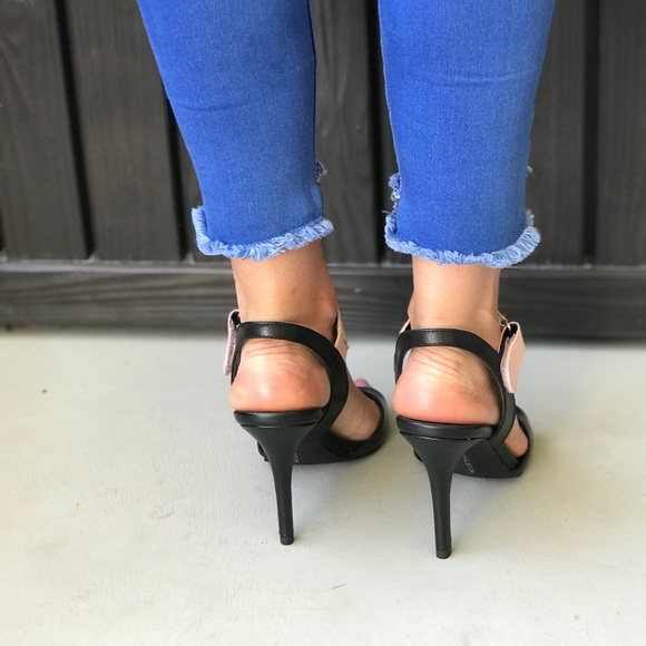 Leather Two Tone Barely There Strap High Heels - Picture 4 of 4